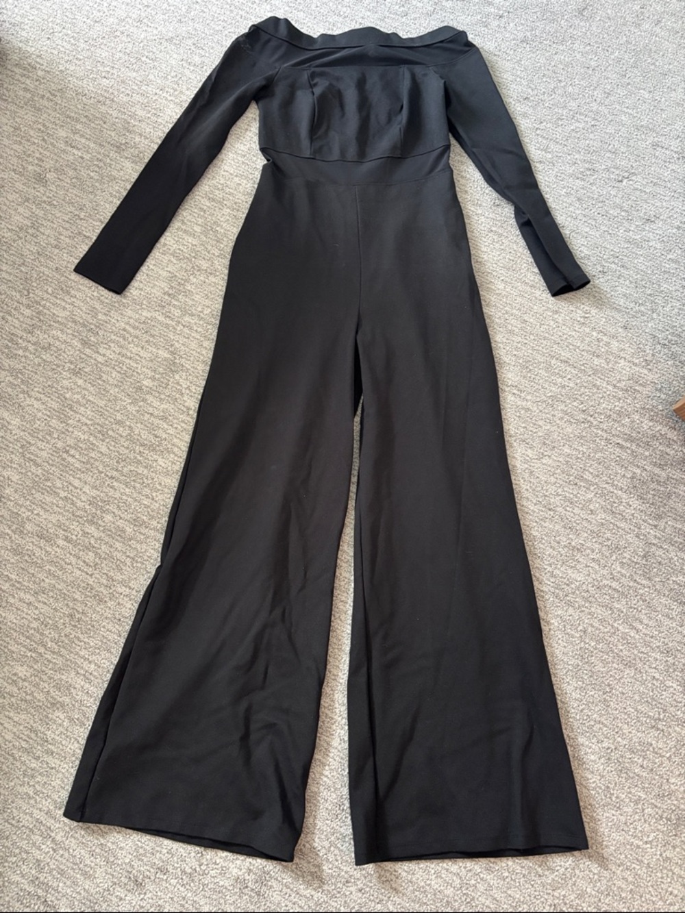 Love By Design Off-Shoulder Black Wide-Leg Jumpsuit medium sheer panels